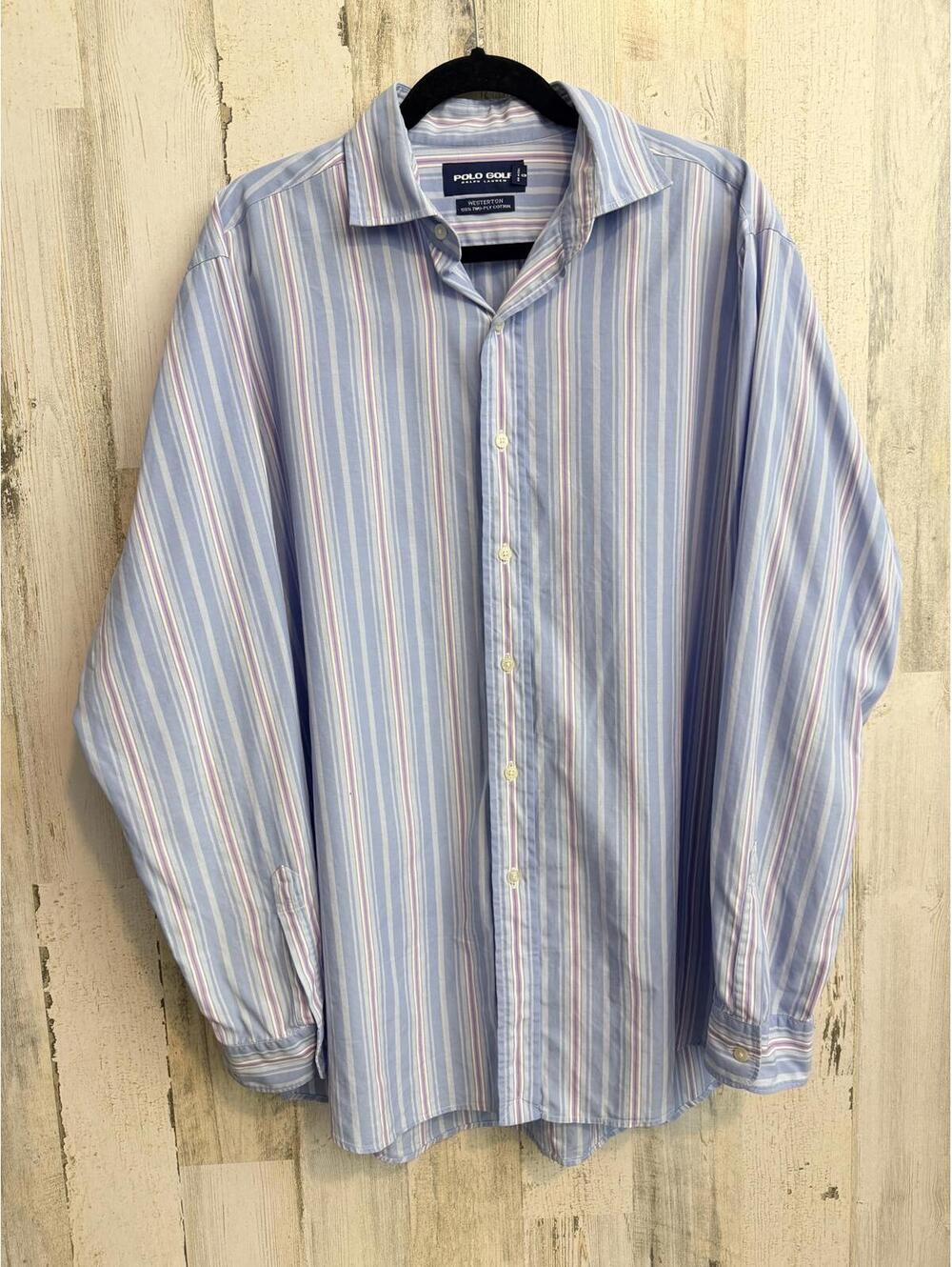 Vintage Polo Golf Ralph Lauren Westerton Striped Two-Ply Cotton Shirt Mens - Picture 8 of 10